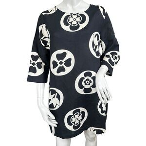 Gudrun Sjoden Black & Cream Oversized Boxy Linen Blend Floral Print Tunic Small